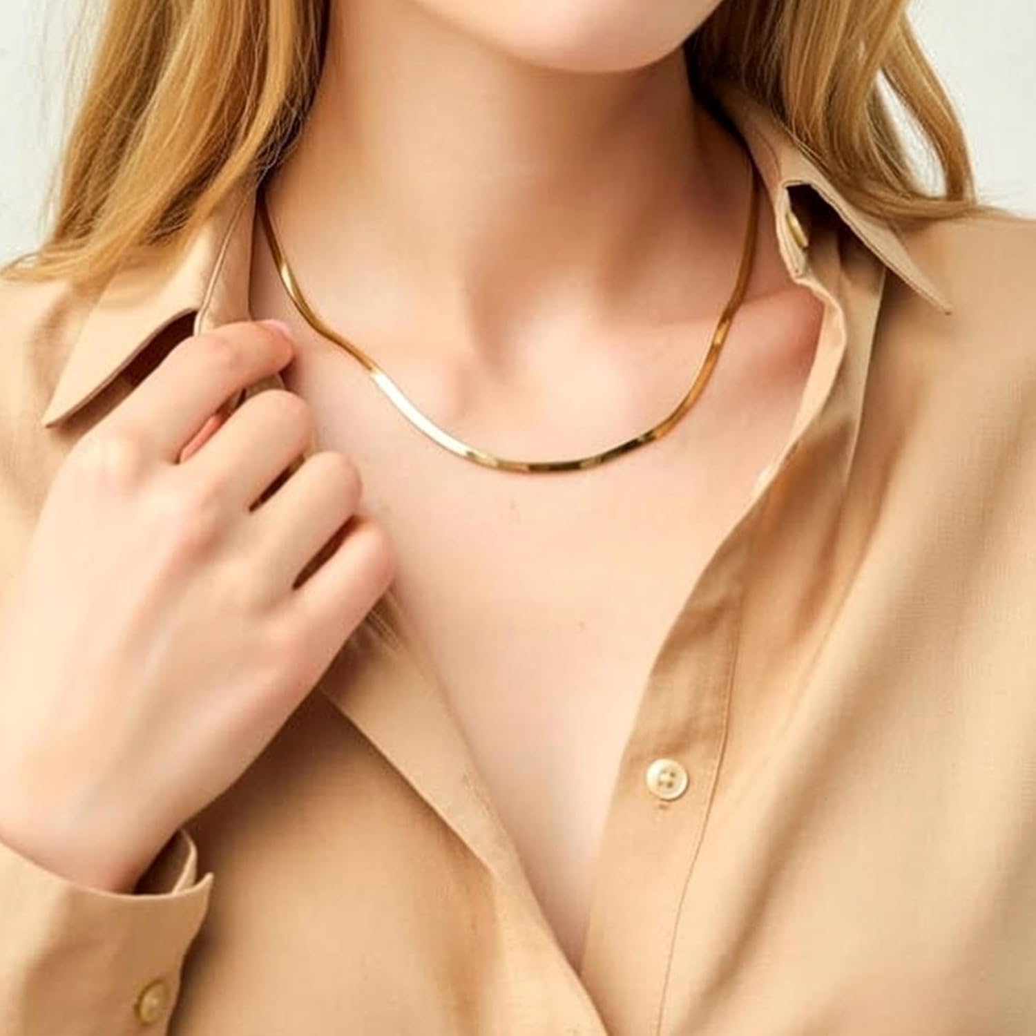 Jewelry Affairs 14k Yellow Solid Gold Imperial Herringbone Chain Necklace, 3.0mm