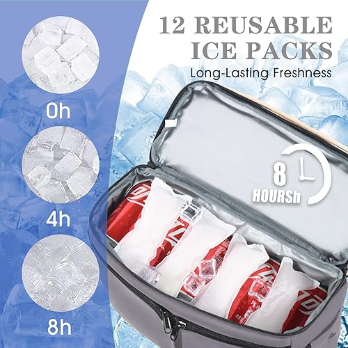Miniatura 10 de Scothen Mochila enfriadora con doble piso y 12 paquetes de hielo, mantiene 36 latas frías hasta 24 horas, mochila térmica aislada impermeable y a