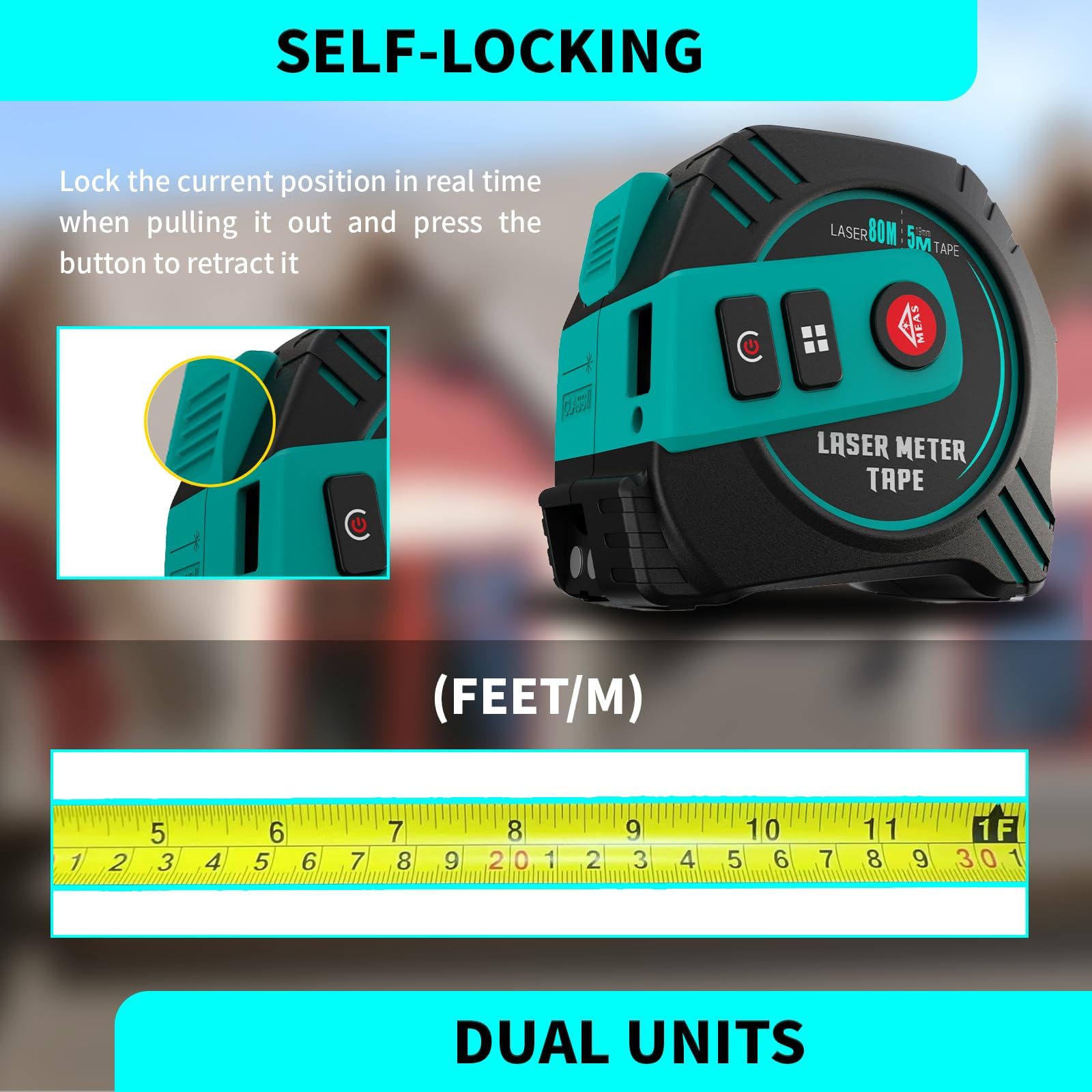 Laser Distance Meter 196ft Digital Laser Measuring Tool with LCD Backlit Display, Pythagorean Mode, Area & Volume Calculation, ±2mm Accuracy, Class II, Electronic Tape Measure for DIY and Construction