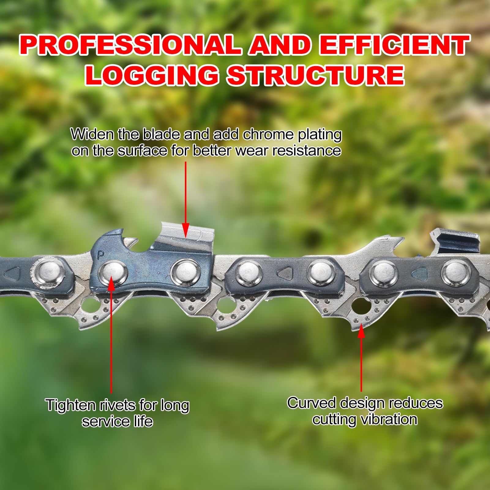 Assemblare facile catena di motoseghe di riserva 3/8LP-16 pollici (56 nodi/28 coltelli arrotondati angoli arrotondati 0,05 ''/1,3 mm) Accessorio di sostituzione della catena (3 pezzi)