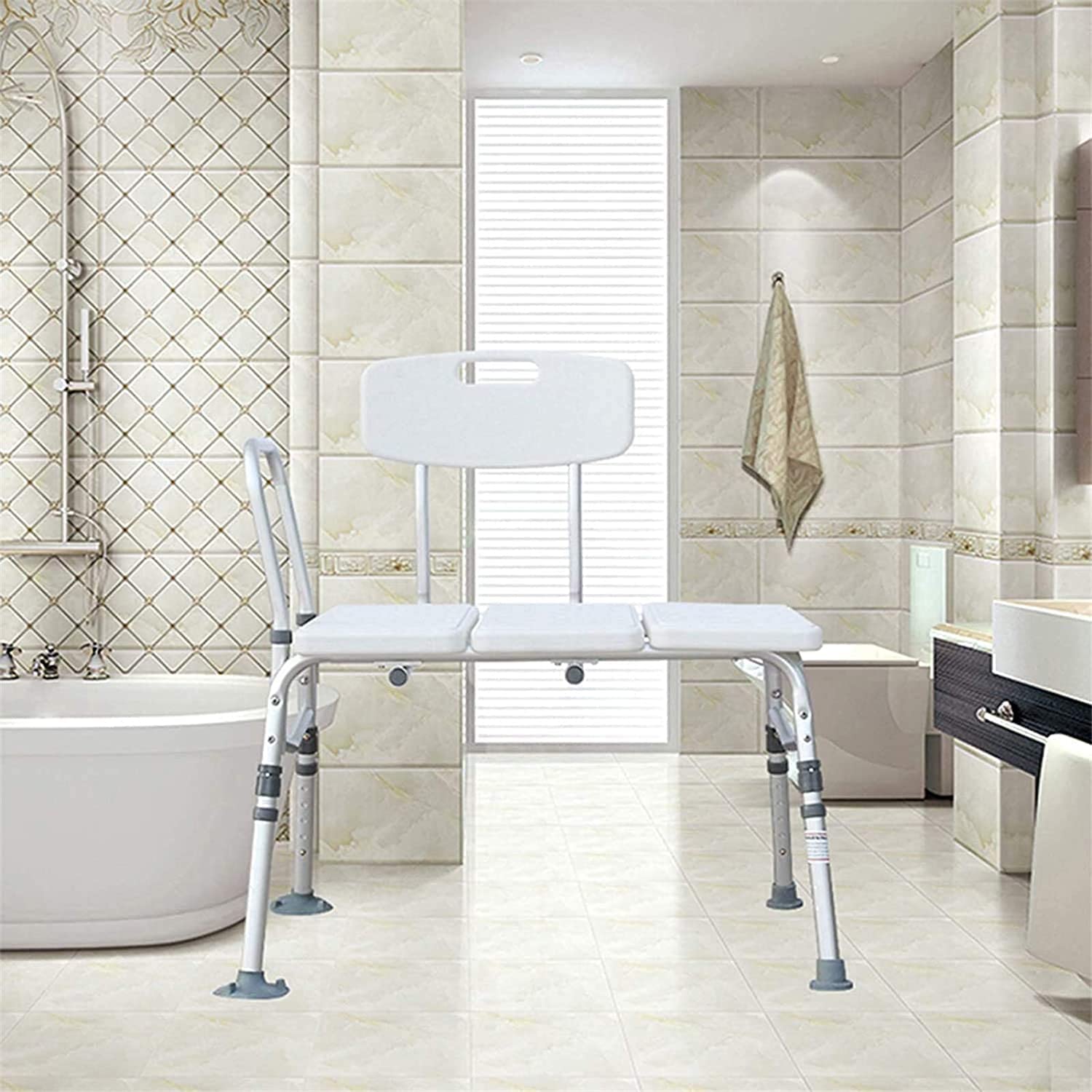 Taburete de Ducha Asiento de Ducha Silla de Ducha Bancos Altura Regulable con Brazos y Respaldo Seguridad Antideslizante (Blanco) (Gris) (Blanco)