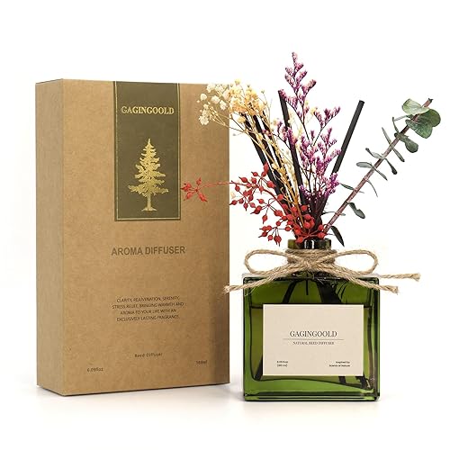 GAGINGOOLD Reed Diffuser, 6.09 oz Sandalwood Scent Diffuser with Sticks & Dried Flowers, 120 Days Long Lasting Reed diffusers for Home, Elegant Fragrance for Bathroom Bedroom Office Decor, Air Fresh
