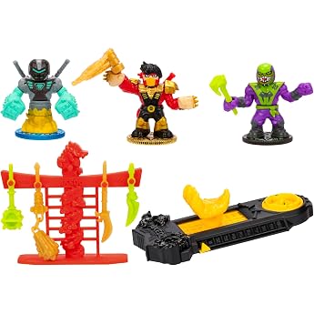 Akedo Legends of Ninja Fury Official Rules Starter Pack - 3 Warriors Ultra Rare Three Strikes Chux Classic Venom Catch Ninja & Legendary Psyclone Shutdown & 1 Controller & Weapon Stand with