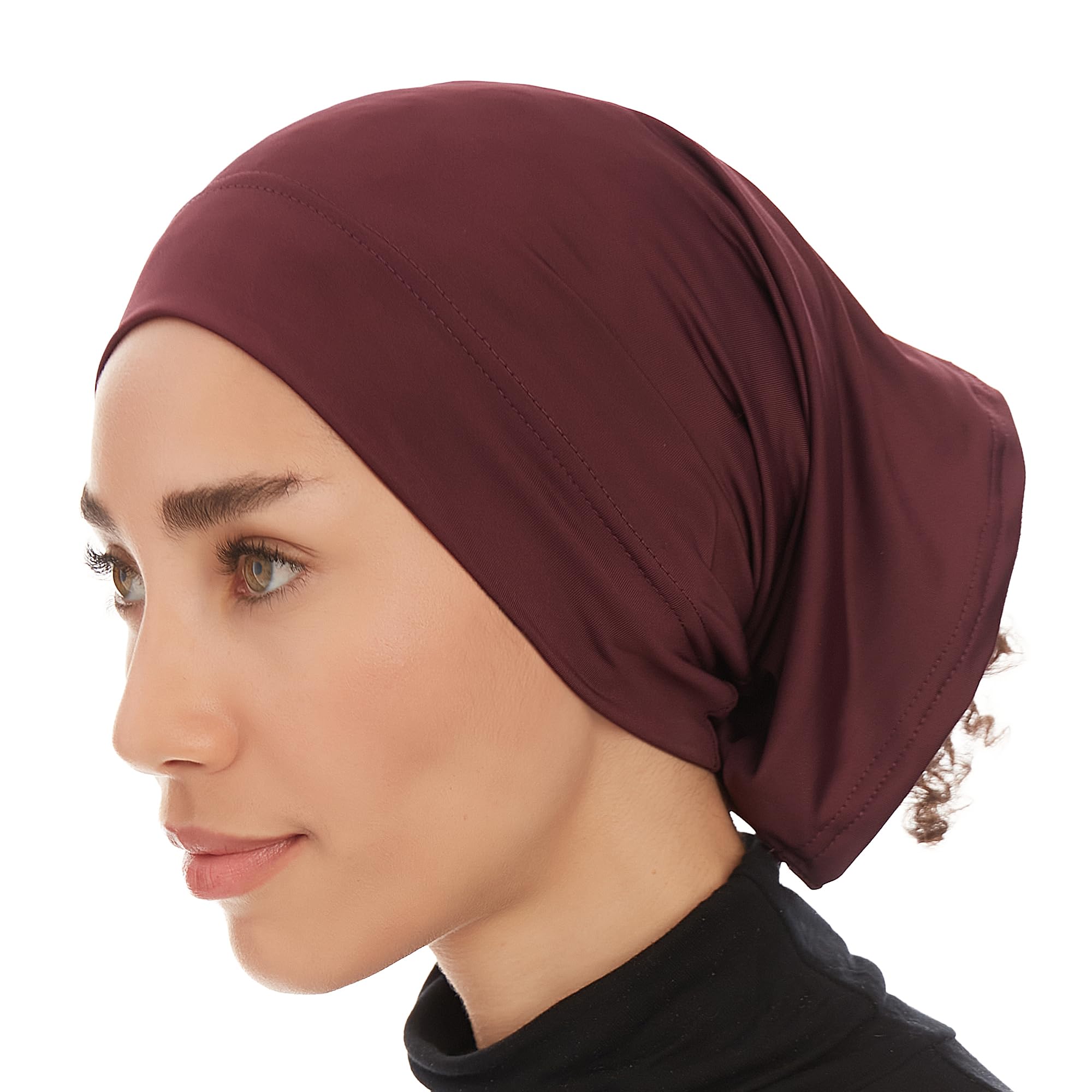 Ayisah Women's Plum Hijab Caps Undercap For – Hijab Cap Underscarf Turban Dreadlocks Tube – Muslim Accessories Headscarf Wrap - Islamic Hajib Headwrap Tube Fashion Solid Color (Plum)