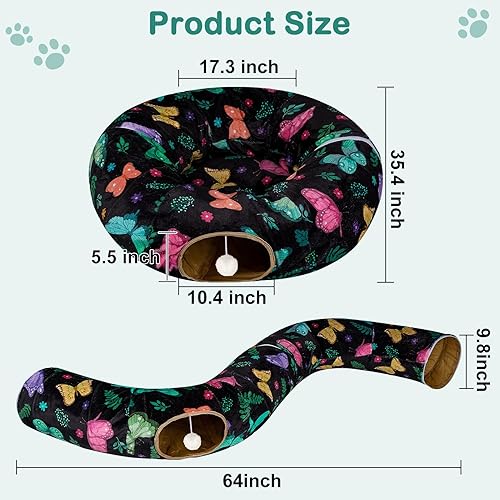 Miniatura 6 de Bienbee - Túnel para gatos, túnel para gatos 2 en 1 en forma de S, túneles plegables para gatos de interior, grandes, tubos para gatos, cueva para