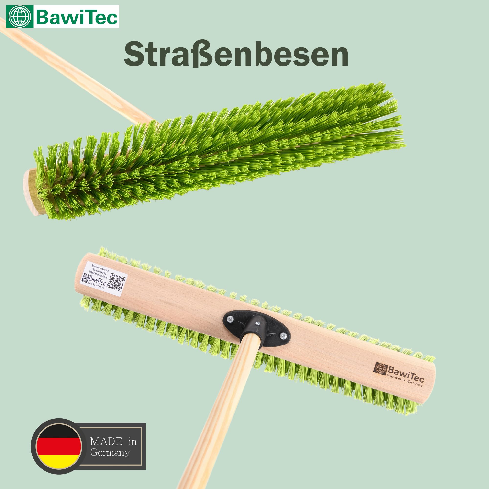 Straßenbesen Neon-Grüne Borsten 60cm Besen mit Stiel 160cm Besenstiel Lang