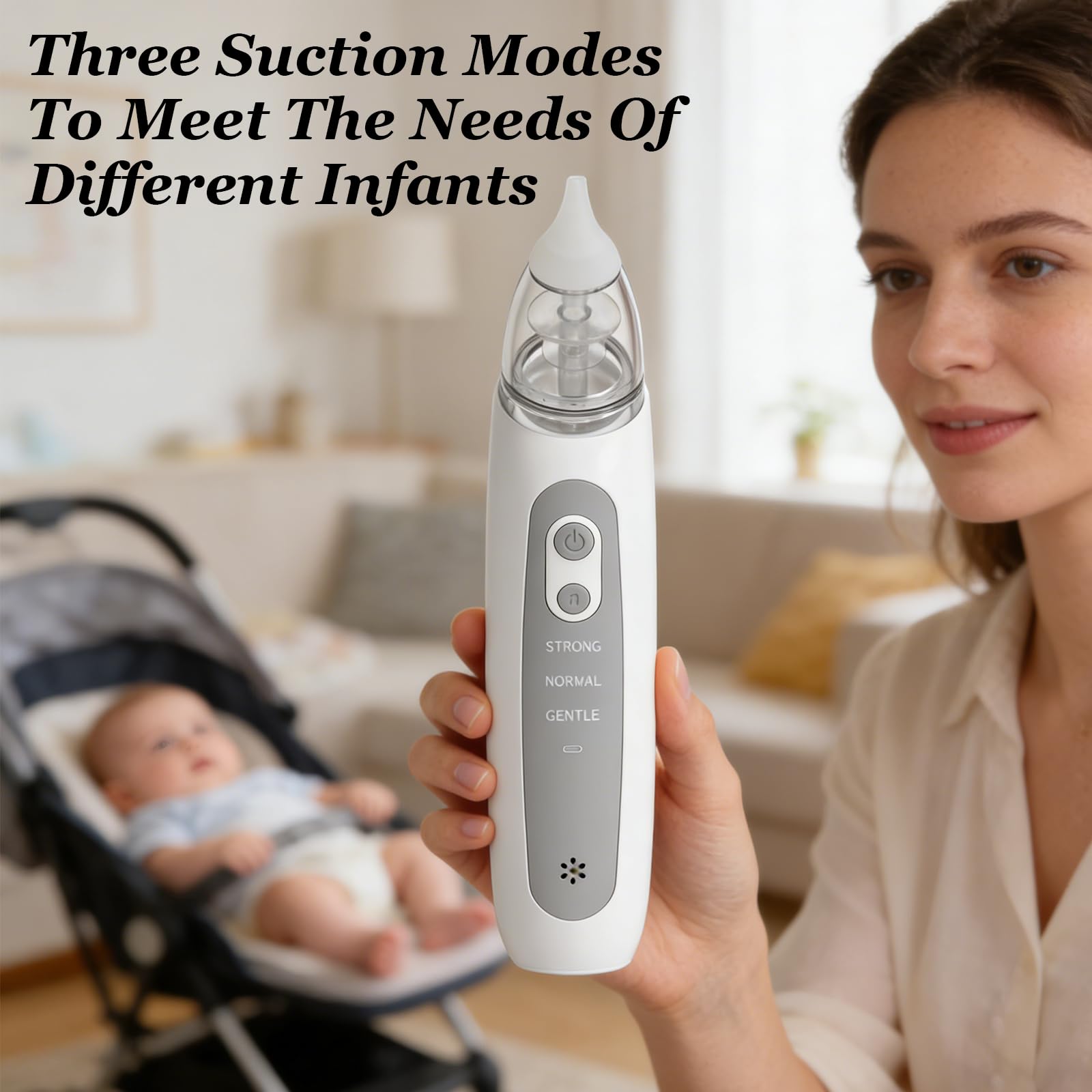 Aspirateur Nasal Bébé 3 embouts Silicone 3 Niveaux Aspiration USB Musique
