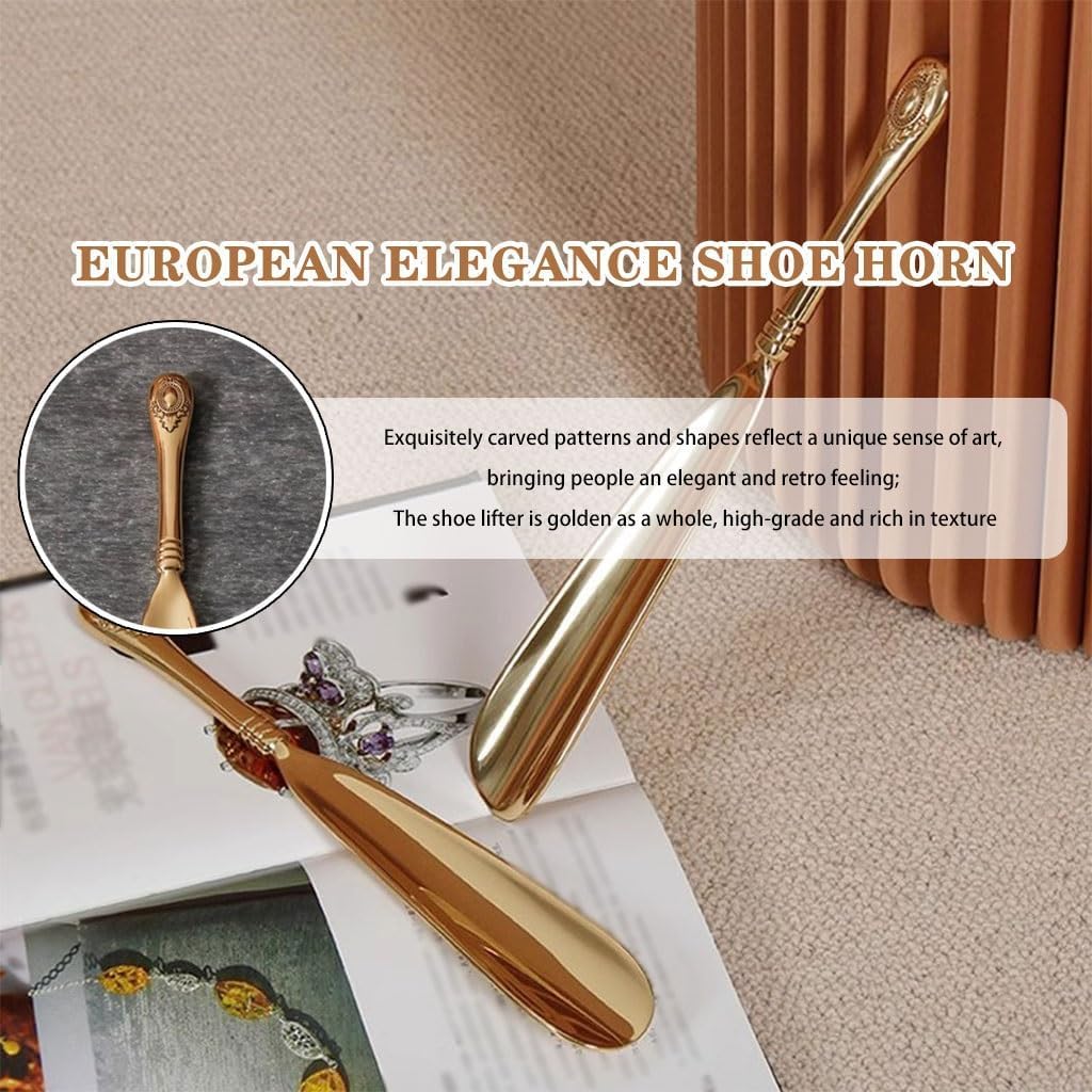 Europejski róg do butów retro z krótkim uchwytem ręcznie robiony mosiądz przenośna wyciskarka do butów idealna dla rodziców łatwe i stylowe akcesorium do obuwia