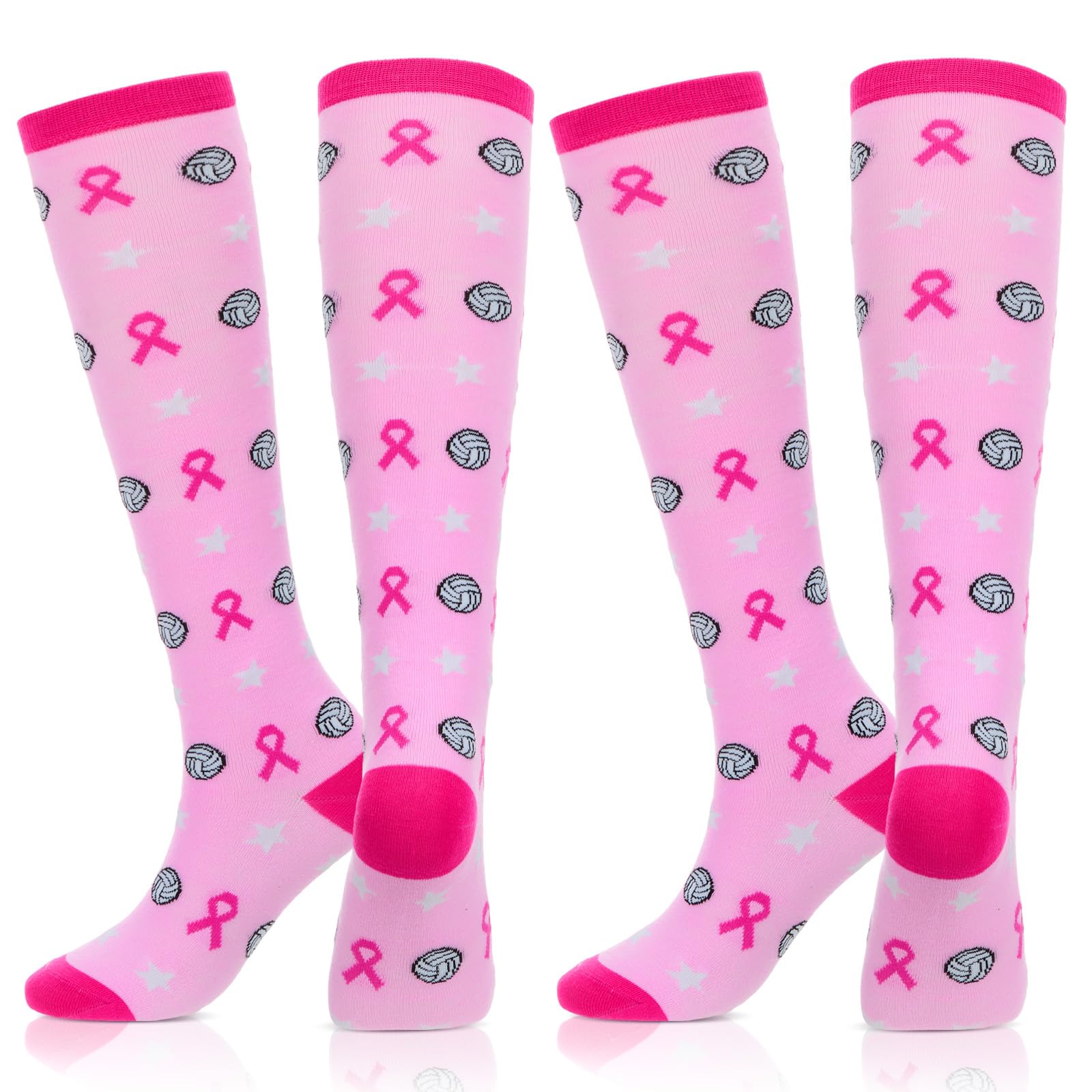 Geyoga 2/4/6/12/24/48 Pairs Pink Breast Cancer Awareness Socks Bulk Women