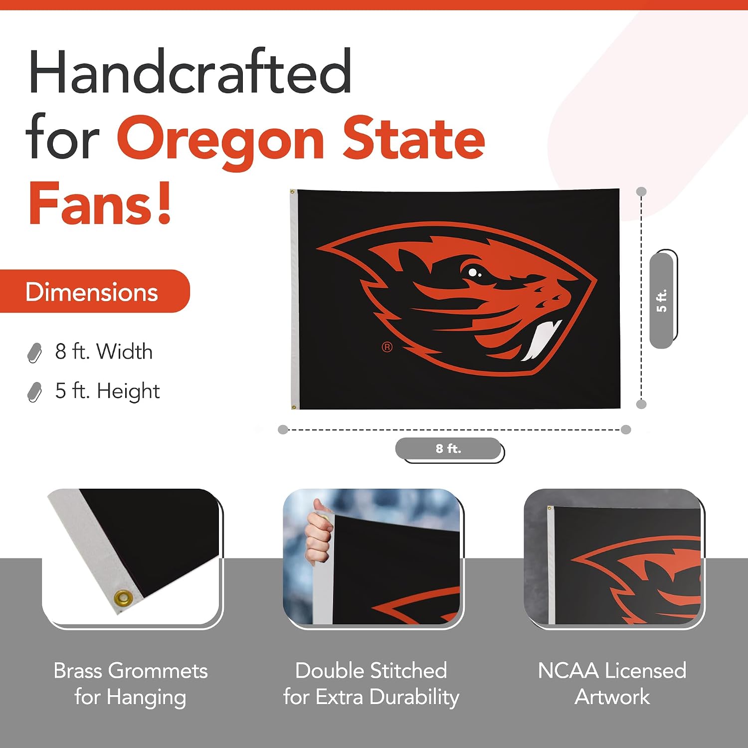 Oregon State Beavers College Sports Printed Flag - NCAA Licensed (Black, Orange, 5' x 8')