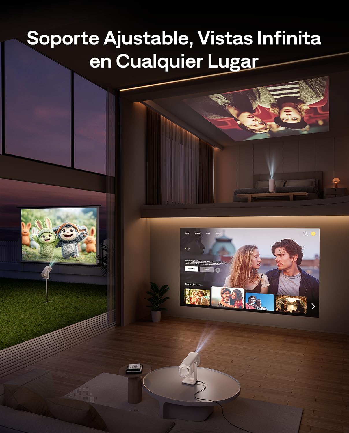 Aurzen Boom Air Mini Proyector con Google TV y Netflix, Carga USB-C | Proyector para exterior, compatible con 4K, smart proyector para cine en casa, Dolby Audio, enfoque TOF, Wi-Fi y Bluetooth