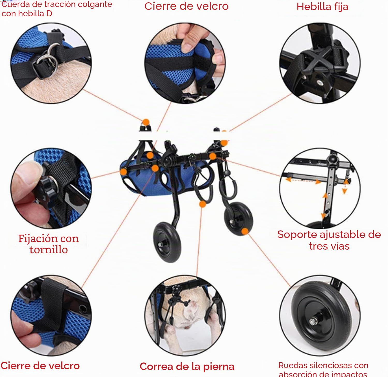 Silla de ruedas ligera para perros, carro para mascotas ajustable para patas traseras, carro de ayuda a la movilidad del perro con ruedas para cachorros lesionados con 5-8KG (M)