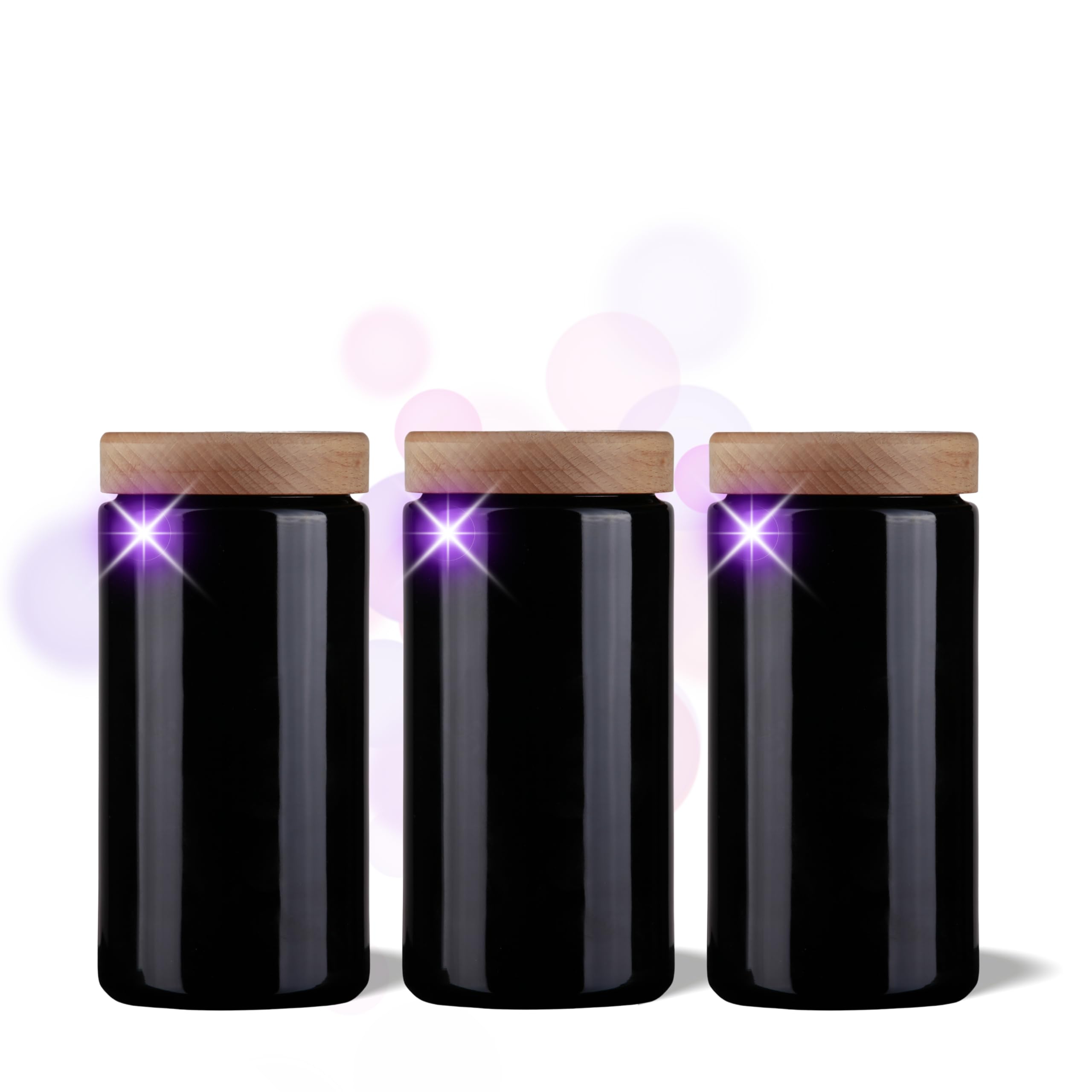 ANCEVIA edles Violettglas Vorratsglas 1000ml – 3er Set luftdichte Vorratsdose mit Deckel | Miron Aufbewahrungsgläser, Schraubdeckel, Glasbehälter mit Deckel (Buche Holzdeckel)