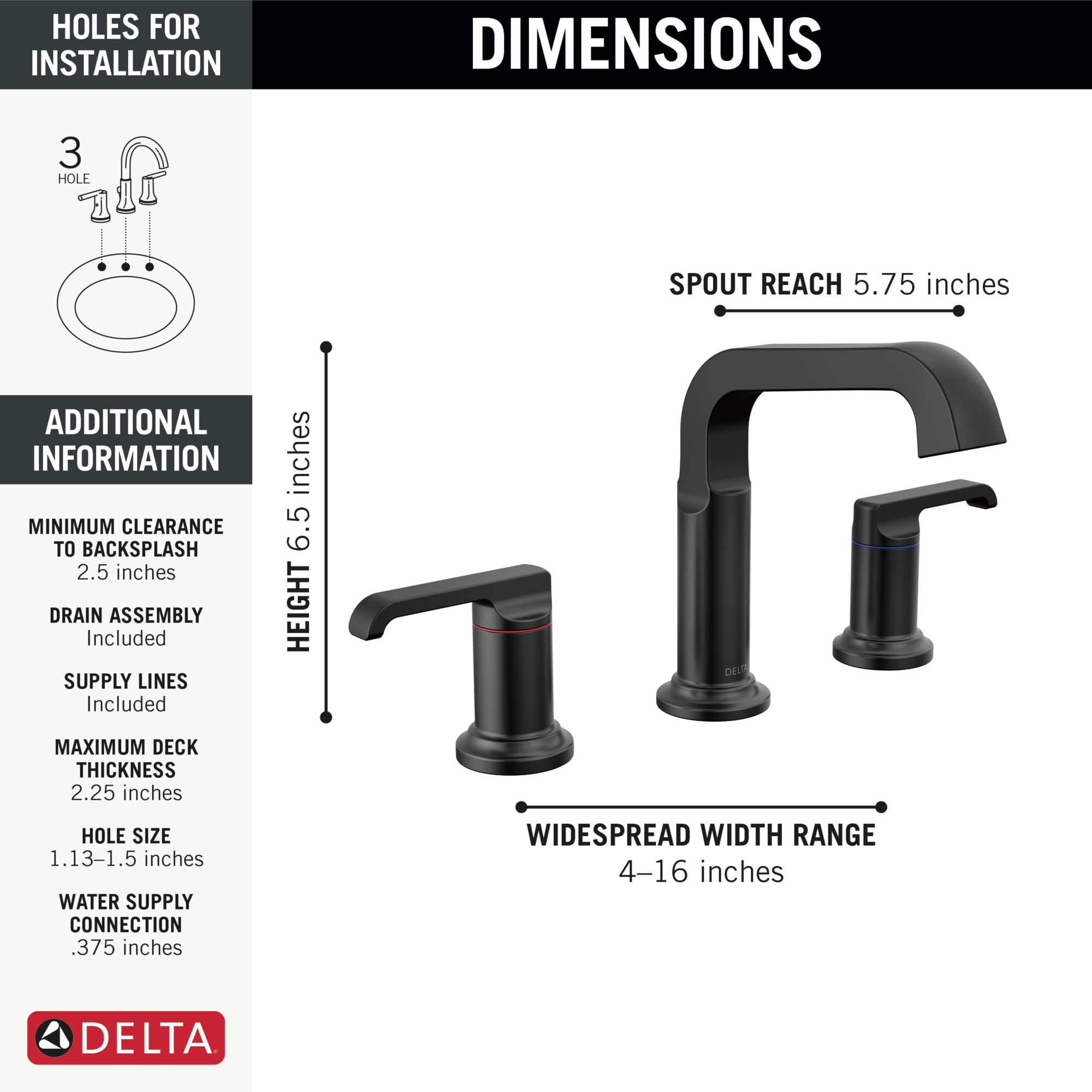 Delta Faucet Tetra Matte Black Widespread Bathroom Faucet 3 Hole