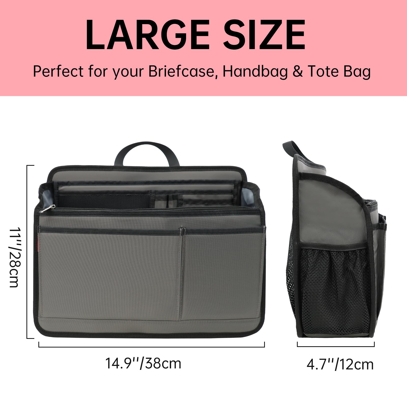 Großer, robuster Organizer-Einsatz für Aktentasche, Schultertasche, Kuriertasche, 20 Taschen, gepolstert, wasserabweisend, Nylon, Grau