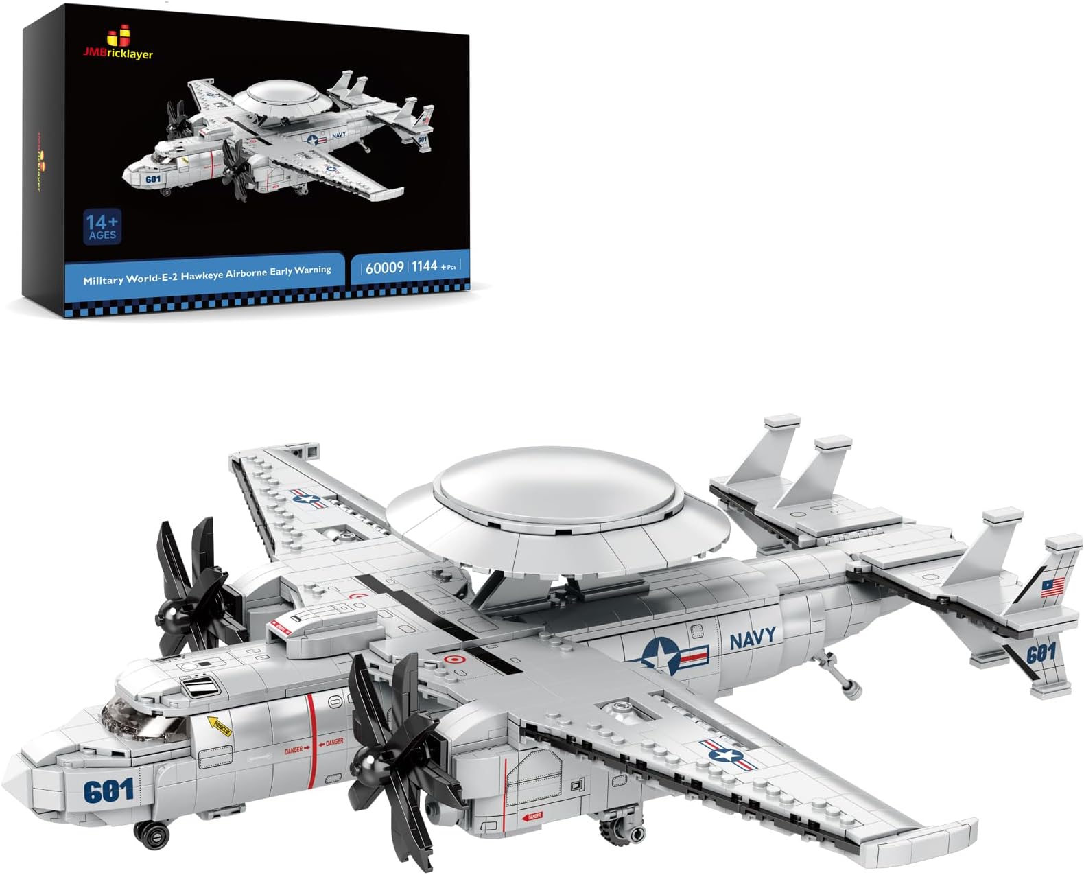 JMBricklayer Airplane Building Block Set 60009, Military E-2 Hawkeye Airborne Early Warning Aircraft Building Toy, Historical Collection or Home Display, Gift for Kids and Adults