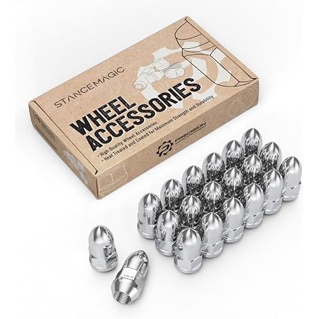 Set Of 24 Chrome 7/16-20 Closed End Bulge Acorn Lug Nuts - 60 Degree Cone Seat, 3/4" Hex