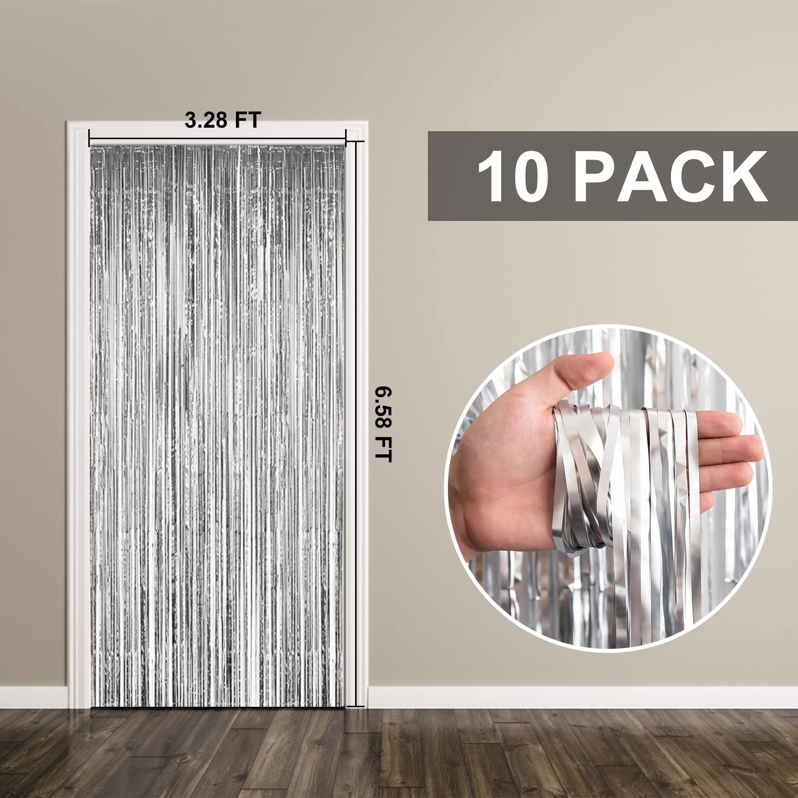 10 Unidades de Cortina de Aluminio de Cortina de Aluminio metálico Plateado con Flecos Cortinas para Cabina de Fotos Accesorios para cumpleaños, Boda, Compromiso, Baby Shower, Despedida de Soltera,