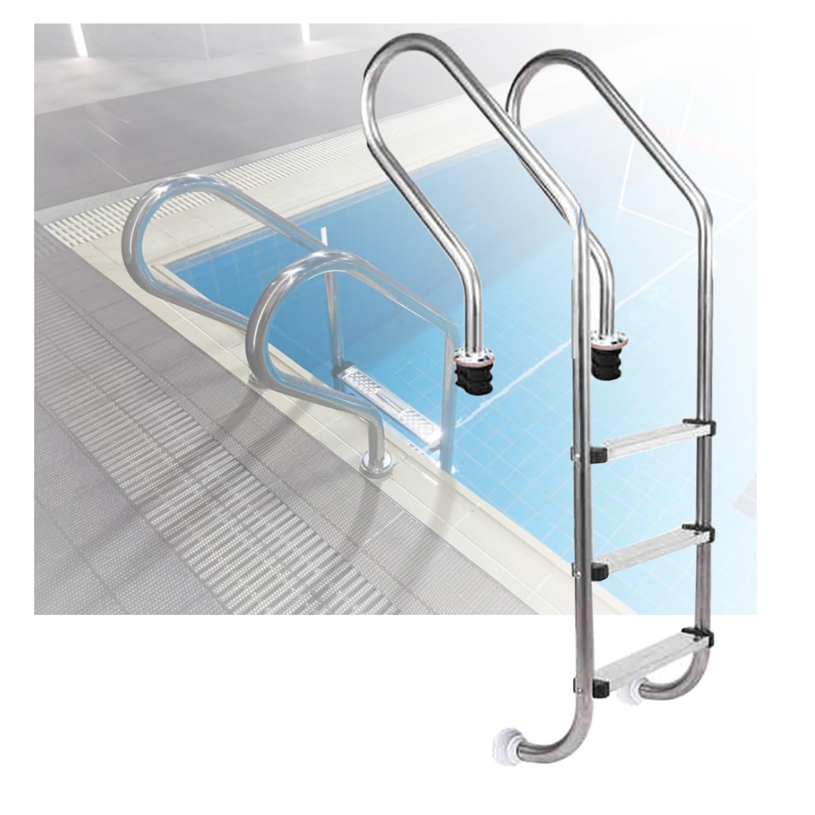 Scala per piscina con braccioli estesi e gradini antiscivolo per l'ingresso e l'uscita sicuri in piscine interne, parchi acquatici e stagni per pesci