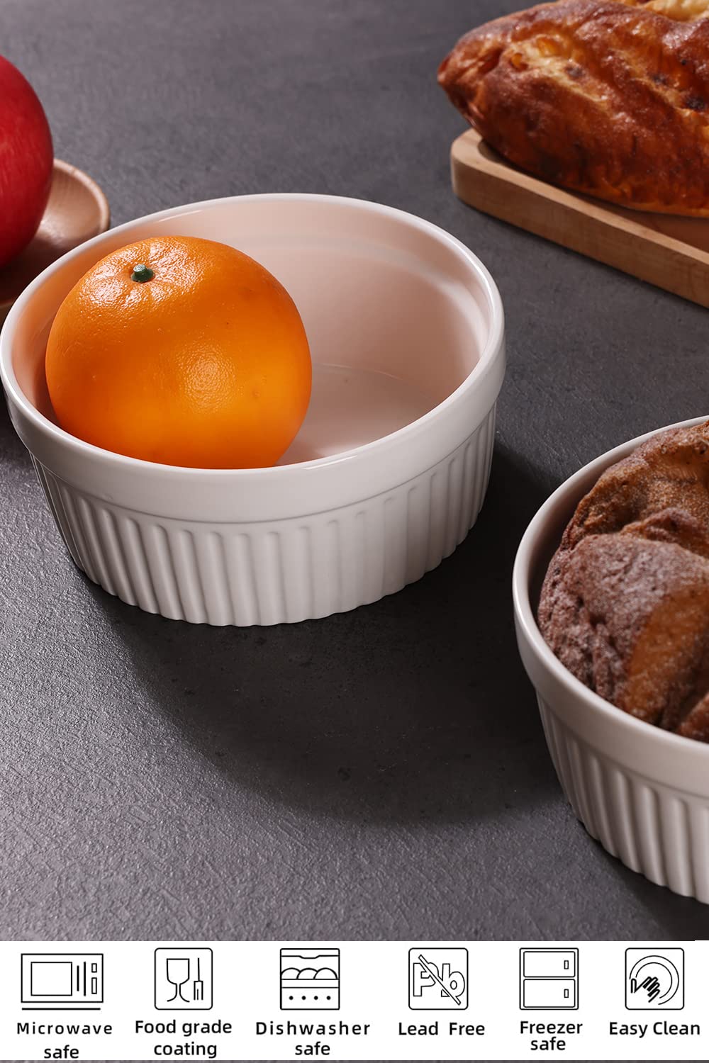 625 ml Auflaufförmchen – 2 Stück Porzellan-Auflaufförmchen für Souffle, Creme Brulee, Pudding, Vanillebecher, Backformen-Set zum Backen, ofenfest, weiß (15,2 cm)
