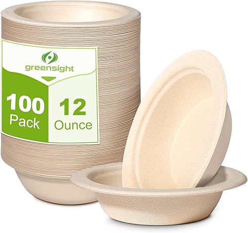 greensight Cuencos de papel desechables de 12 onzas, paquete de 100 cuencos compostables ecológicos, cuencos de fiesta para ensalada, helado, postre disponible en Yaxa Mexico