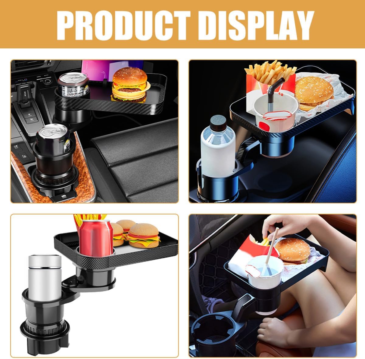 Cabilock Car Cup Holder Expander with Rotatable Tray Dual Cup Holder Accessory for Cars