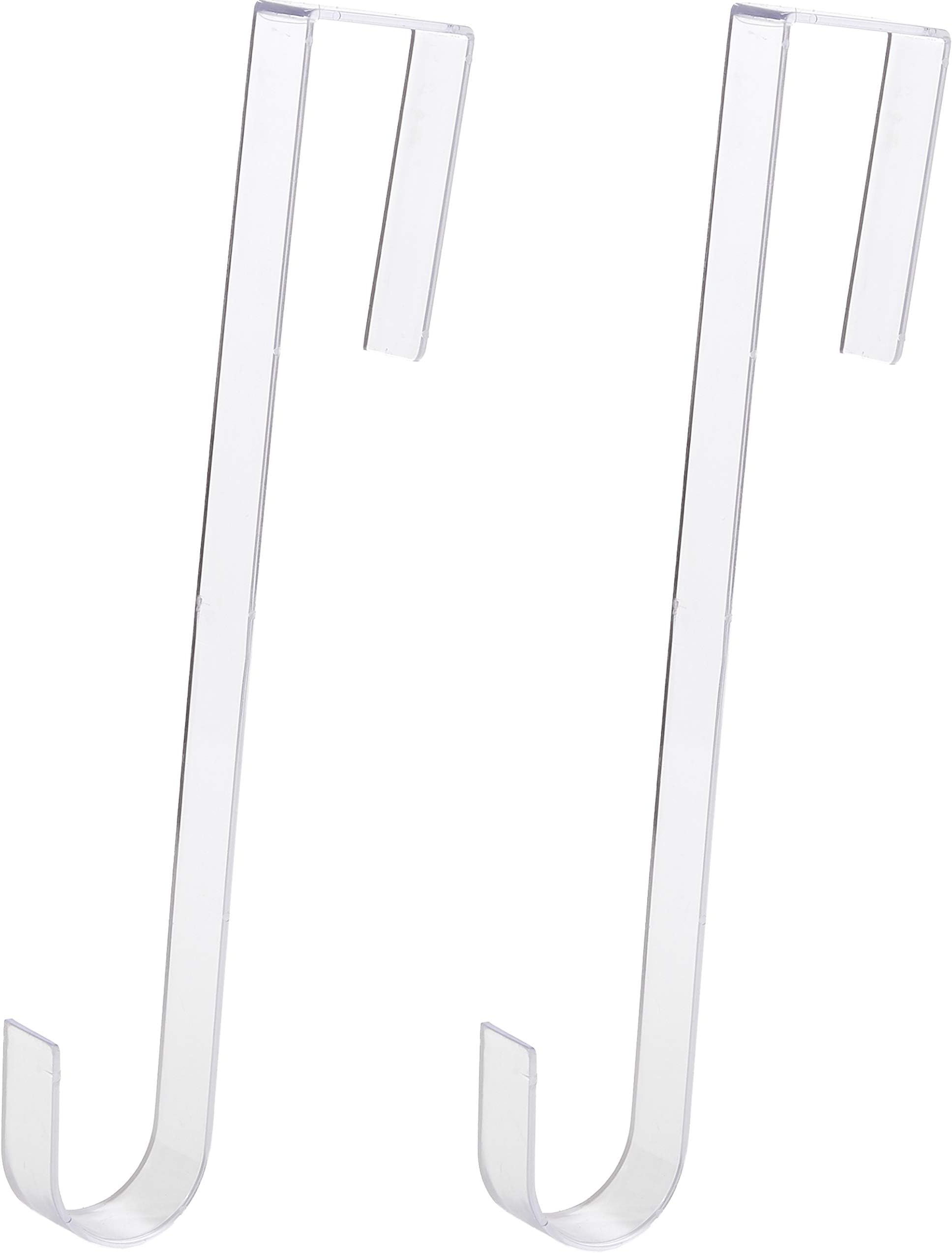 Non Scratch, 100% Clear 12 in Wreath Hanger 2 Pack. Slim Christmas Wreaths Holders for Hanging Fall Halloween Decorations Over Front or Garage Door. Best Long Hooks for Indoor or Outdoor Home Decor