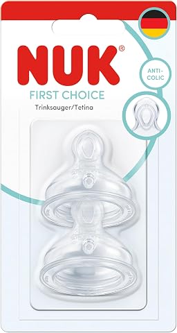 NUK First Choice Tetinas para biberó | 6+ meses | Tetinas para biberón anticólicos | Silicona | XL | Paquete de 2