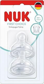 NUK First Choice Babyflaschensauger | Ab 6+ Monaten | Anti-Kolik-Flaschensauger | Silikon | Durchflusskontrolle | 2 Stück