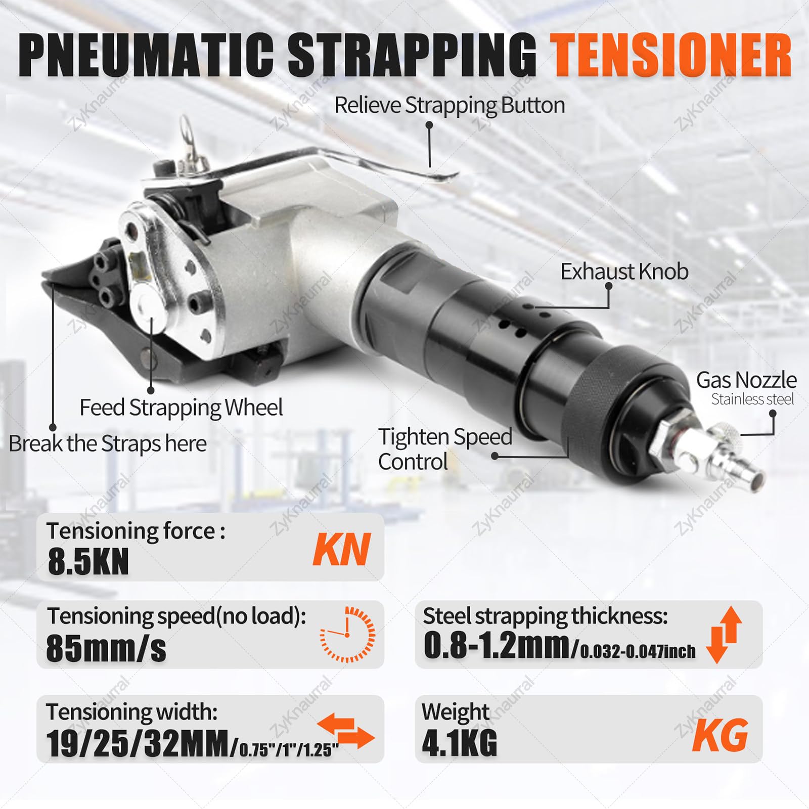 Reggiatrice Pneumatica in Acciaio, con Sigillante E Tenditore, per Larghezze di 19/25/32 Mm (0,75/0,98/1,25 Pollici) Reggia in Acciaio per Materiali Edili, Merci Pesanti 25mm