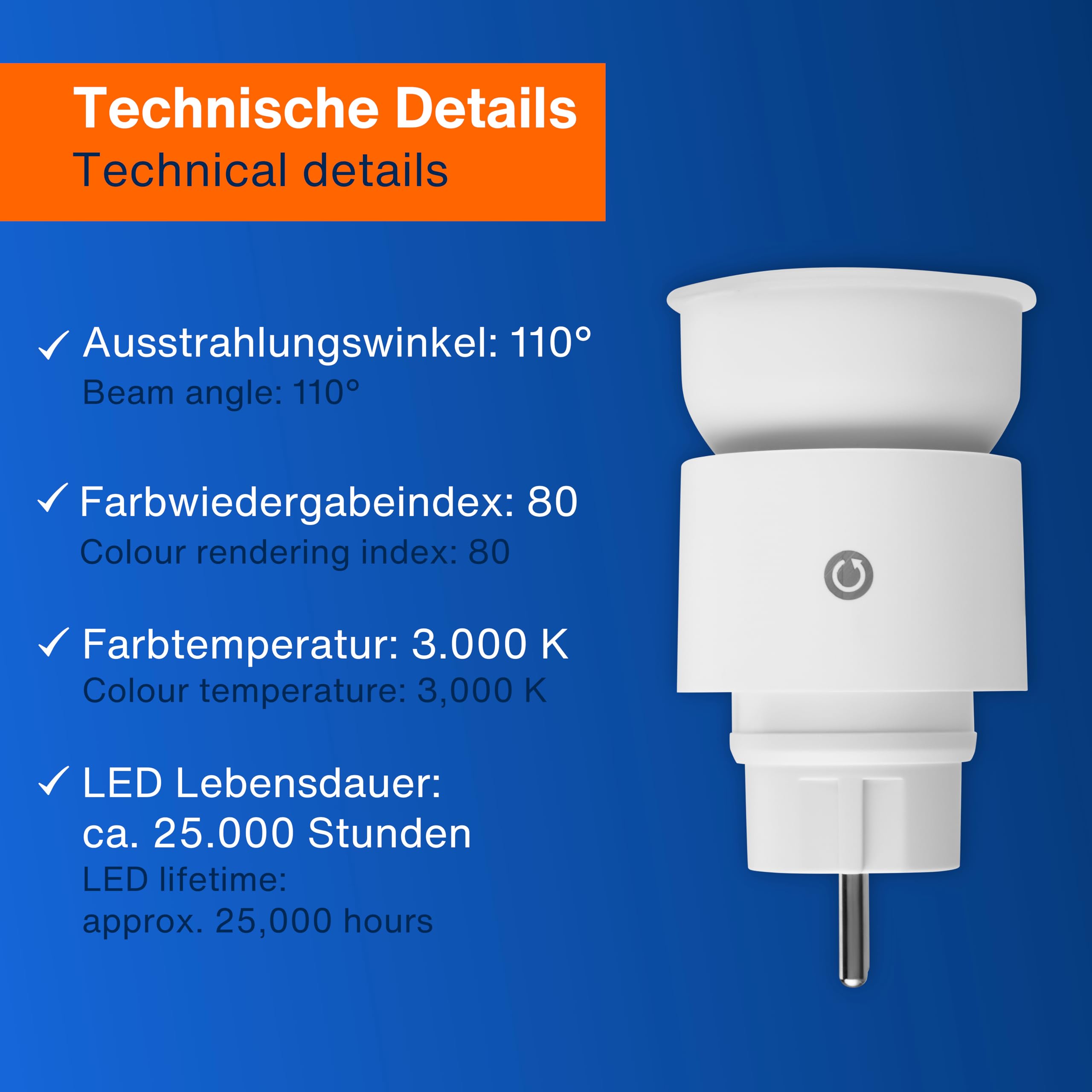 REV Lampa z gniazdkiem elektrycznym, 4-stopniowe ściemnianie, 10 W, 850 lm, 3000 K, lampa wtykowa do wtyku do gniazd, przedłużacz i gniazda wielokrotne, biała