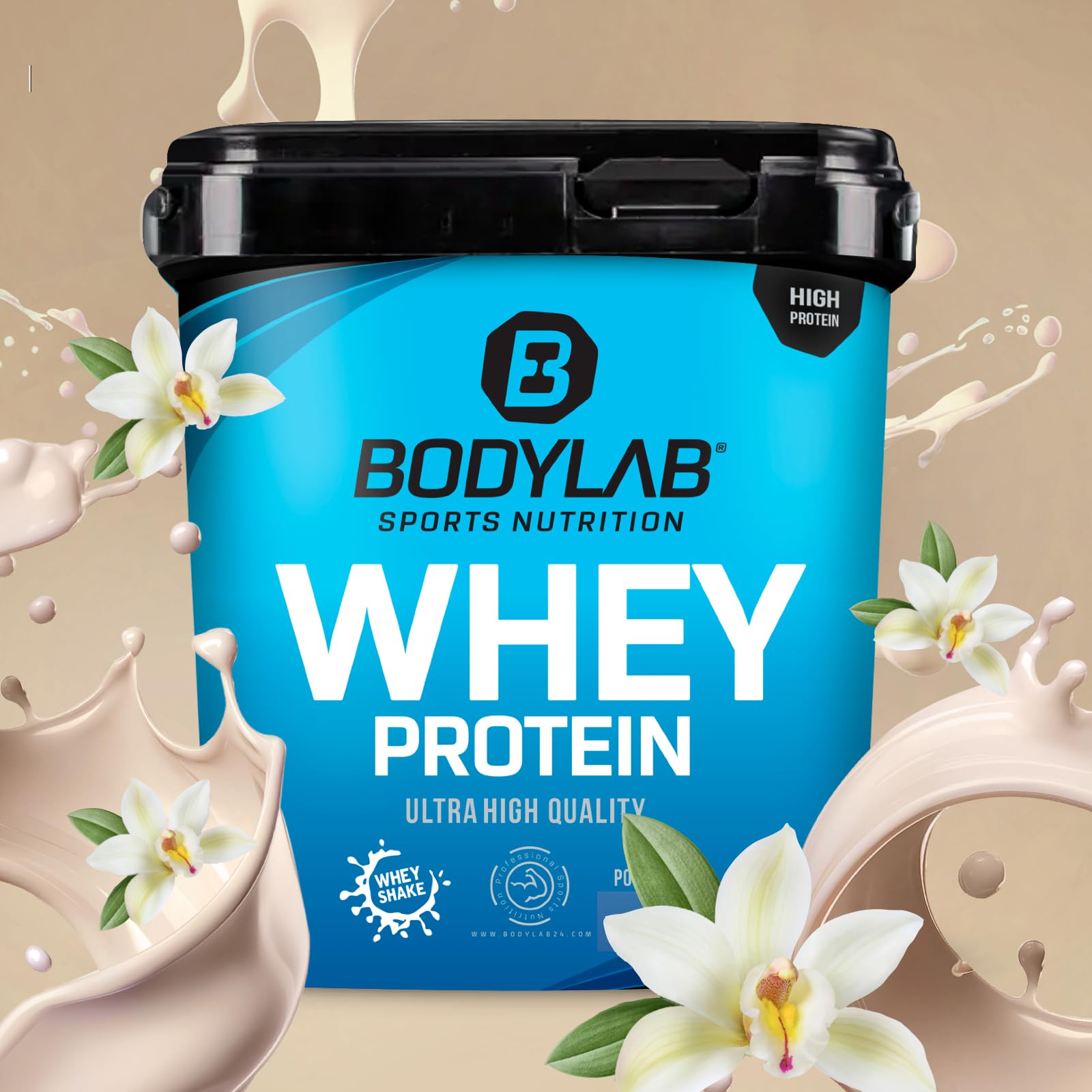 Bodylab24 Whey Protein Powder Vanille bourbon 2kg, pour des muscles plus forts, protéine de lactosérum peut favoriser la construction musculaire, avec 80% de protéines, sans aspartame