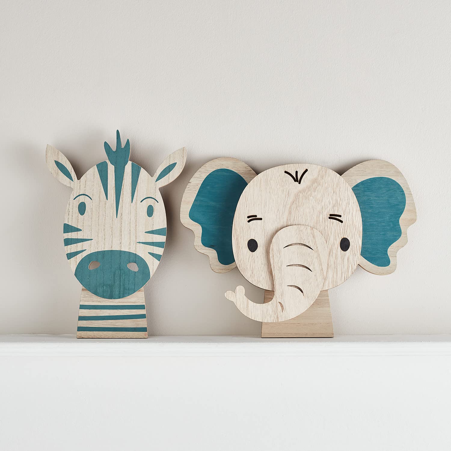 Lights4fun 2er Set LED Wandleuchten Elefant Zebra Fernbedienung Timer Batterie Kinderzimmerdeko