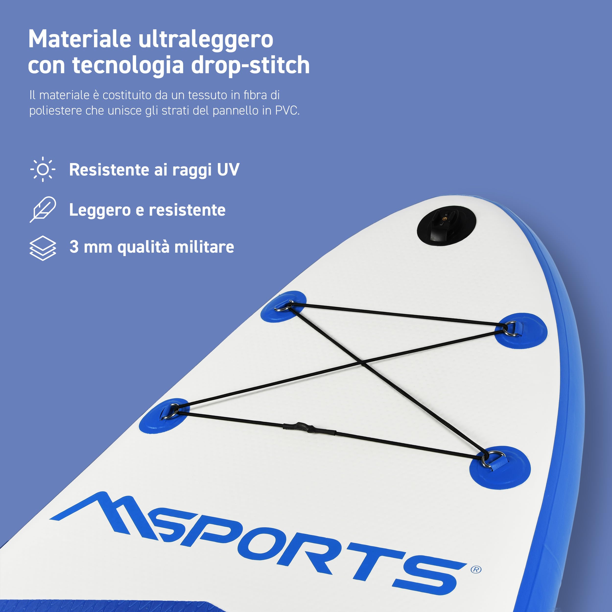 MSPORTS Stand Up Paddle Board gonfiabile completo paddleboard accessori pagaia regolabile, pompa di alta qualità + 2 bastoncini + custodia impermeabile per smartphone + borsa multifunzione