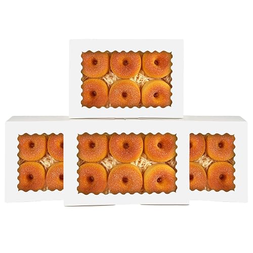 qiqee 100Pcs White Cookie Box with Window 9"x6"x2.5" Pastry Macaron