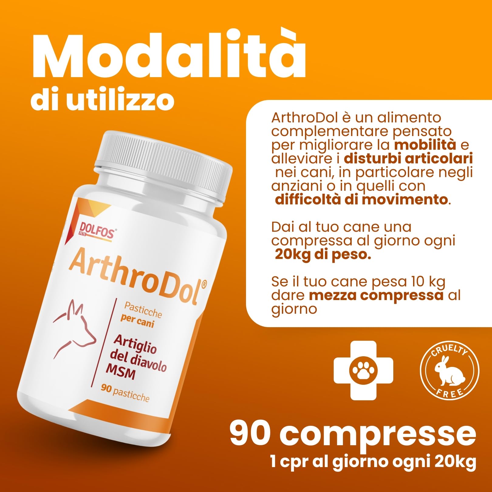 Dolfos Pets ArthroDol Integratore Articolazioni Cane, Antinfiammatorio e Analgesico Favorisce la Mobilità dei Cani Anziani 100% Naturale 90 Compresse