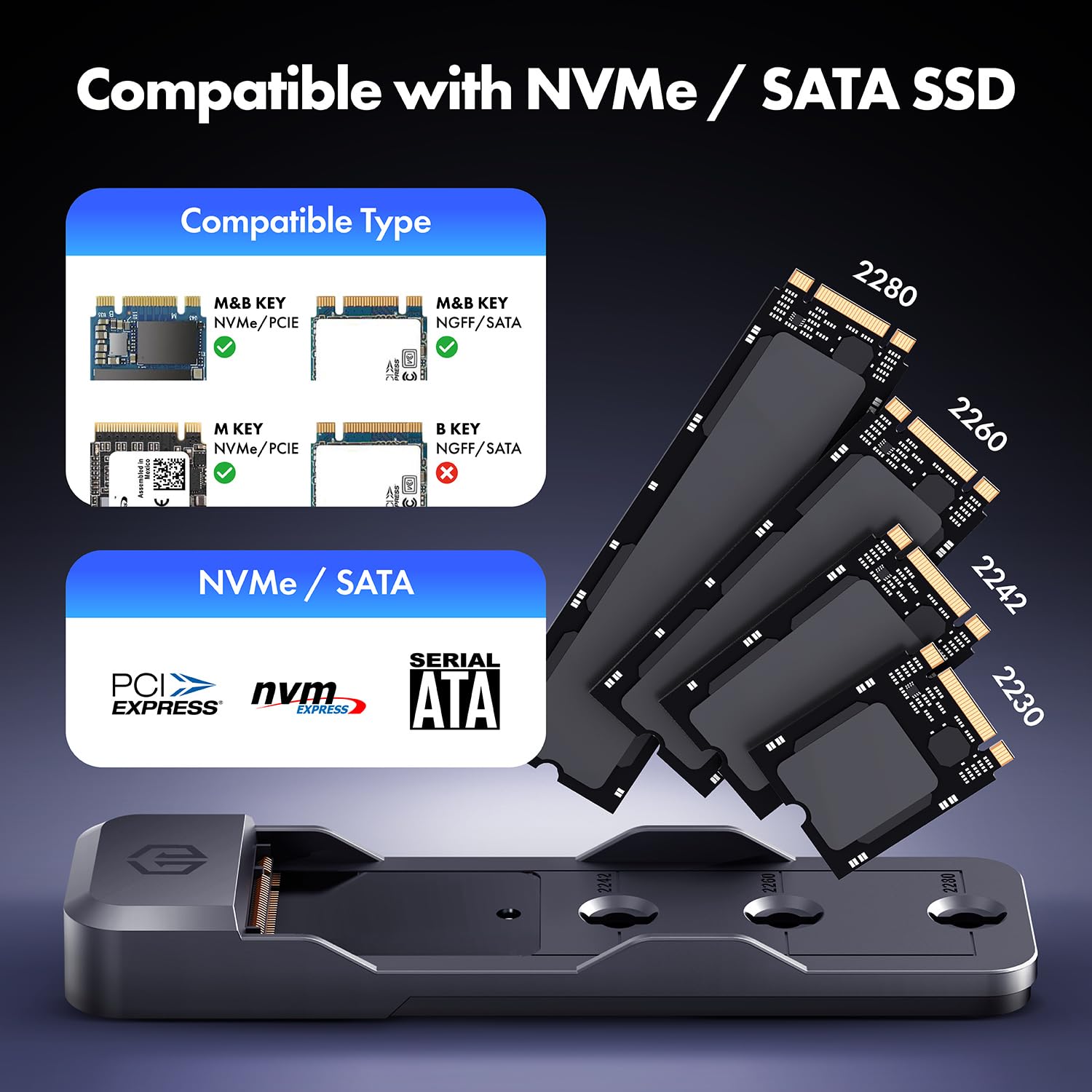 GRAUGEAR 10Gbps NVME SATA SSD Docking Station USB3.2 Gen2, alloggiamento per NVMe+NGFF SSD di M-Key/M+B Key in 2280/2260/2242/2230, compatibile con PC Laptop Tablet PS5 Xbox