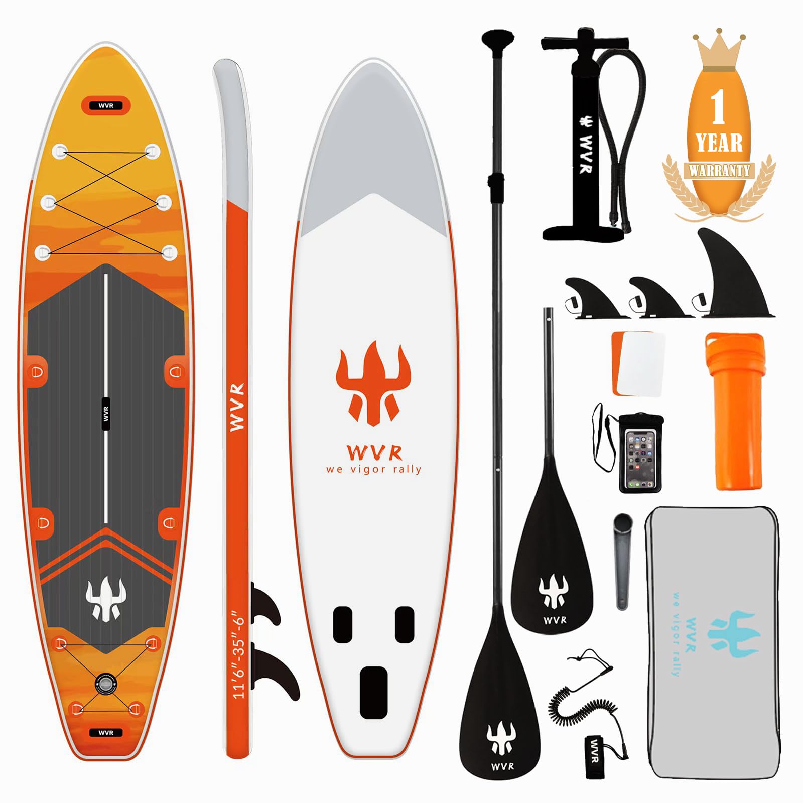 WVR Inflatable Stand Up Paddle Board with Accessories, Anti-Slip EVA Deck, SUP Board for All Skill Levels Youth & Adults Wide Stable Adjustable Paddle, Leash and Carry Bag