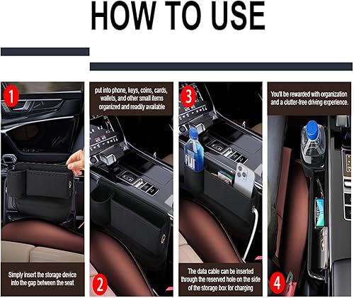 Miniatura 7 de Organizador de relleno para asiento de automóvil, caja de almacenamiento universal para espacio de asiento 2024, soporte de taza de cuero para