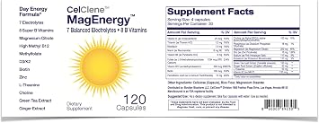 CELCLENE MagEnergy 7 إلكتروليتات، 8 فيتامينات سوبر ب، مغنيسيوم عالي، ميثيل ب12 عالي، ميثيل حمض الفوليك، D3/K2، البيوتين، الزنك للترطيب، إل-ثيانين، الكولين، الشاي الأخضر، مستخلصات الزنجبيل
