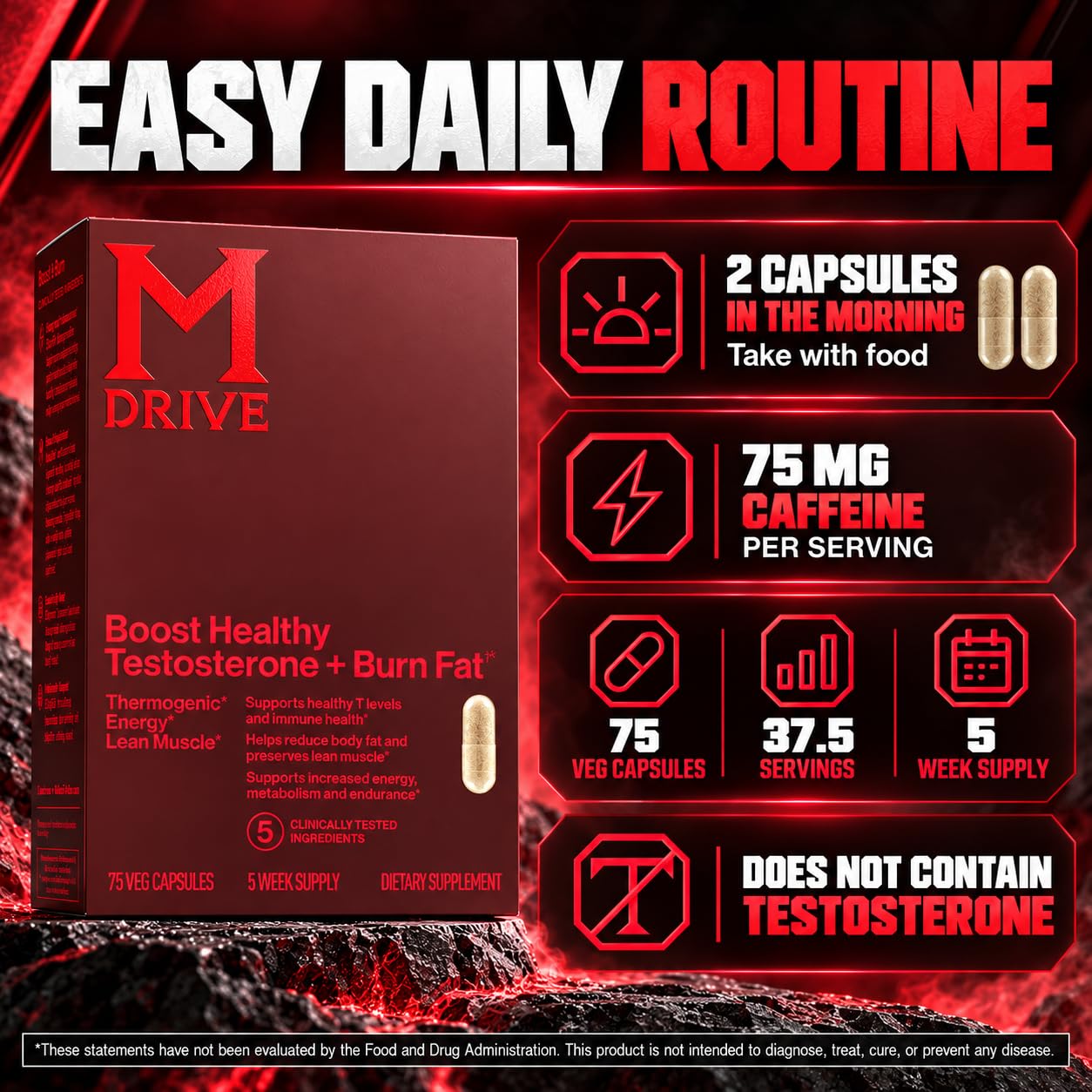 M Drive Boost and Burn Testosterone Booster & Fat Burner for Men, 75ct — Amazon image 7
