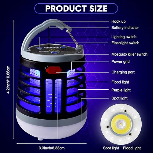Miniatura 2 de Kittmip Paquete de 2 exterminadores de insectos 3 en 1 recargable por USB, mata mosquitos, portátil, impermeable, para exteriores, interiores,