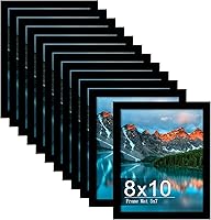 Picrit 8x10 Black Picture Frame Set of 12 - Fits 5x7 with Mat or 8x10, Wall Mount or Tabletop, Durable MDF Wood Frames