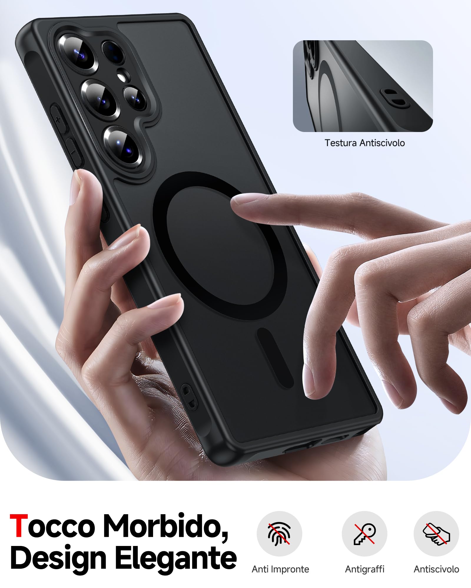 LeYi Cover Magnetica per Samsung S25 Ultra 5G con 2 x Vetro Temperato, Custodia per Galaxy S25Ultra Traslucida Opaca Anti-Impronte Resistente ai Graffi Paraurti in TPU Antiurto Protettiva Case, Nero