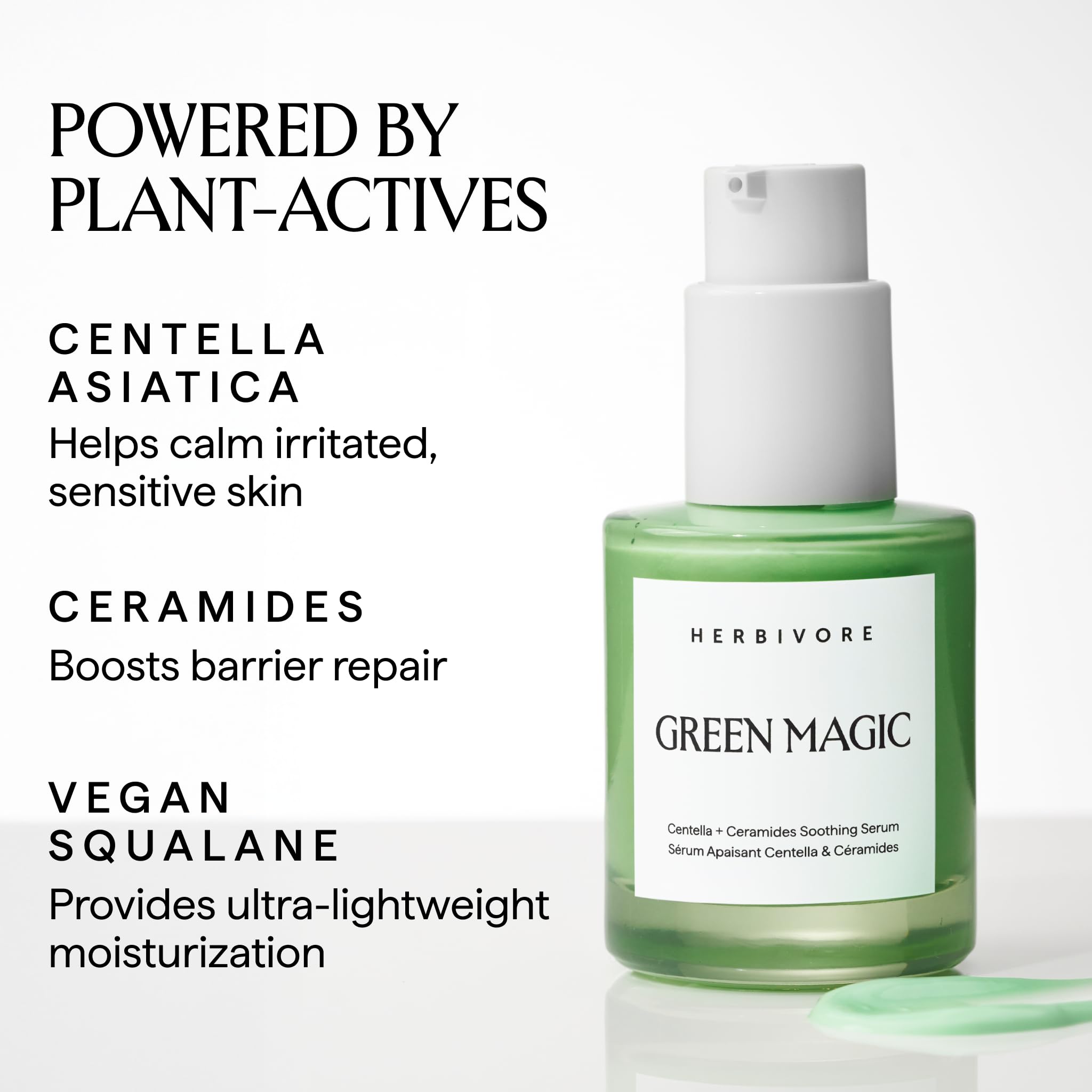 HERBIVORE Green Magic Cica + Ceramides – Fast-acting Redness-Reducing Serum for Sensitive Skin, Plant-based, Vegan, Cruelty-free, 30mL / 1 oz
