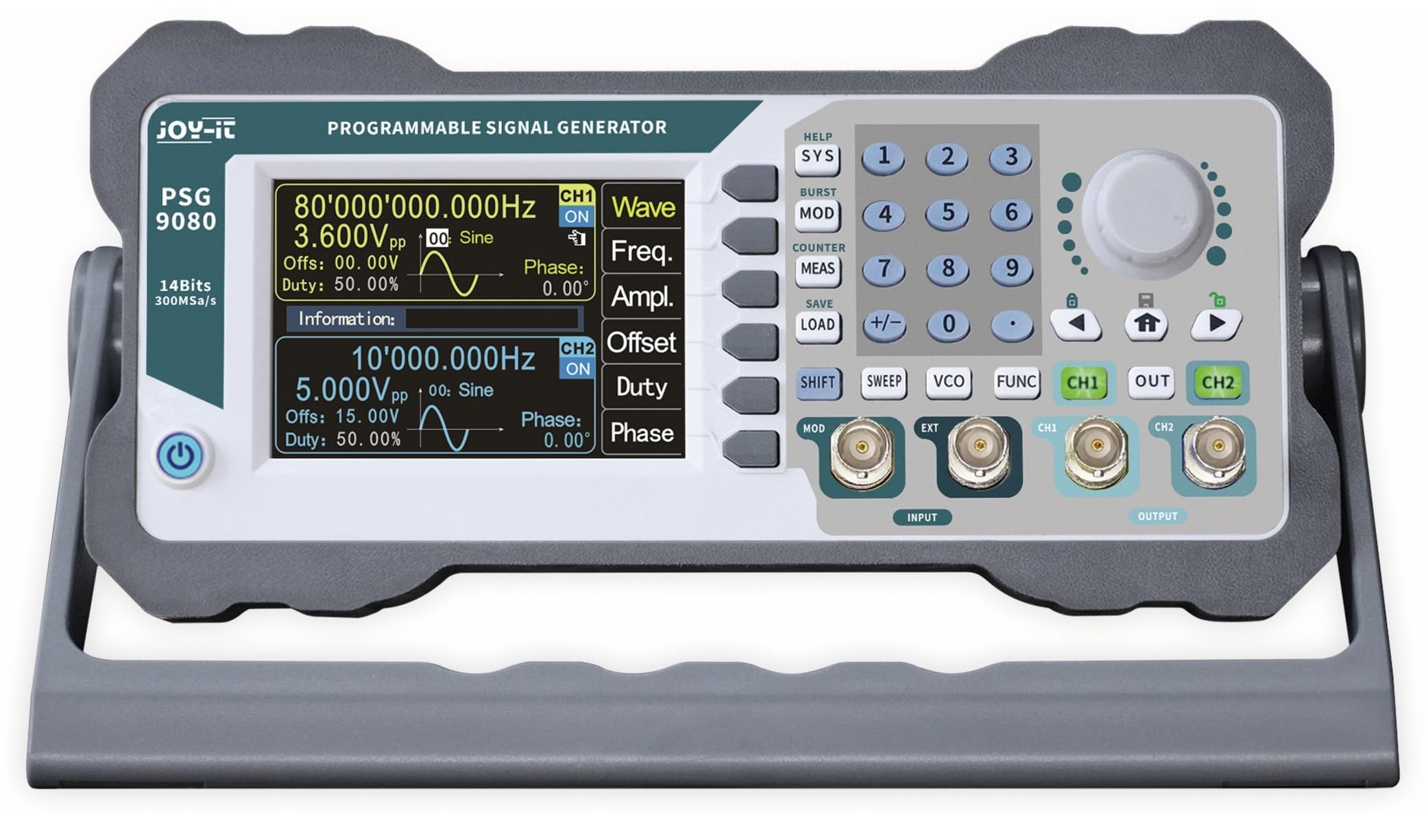 Joy-IT JT-PSG9080 Générateur de signal 1 nHz-80 MHz triangulaire 2 canaux Courbe de sonorisation, Puls, Rampe, Bruit, Rectangle