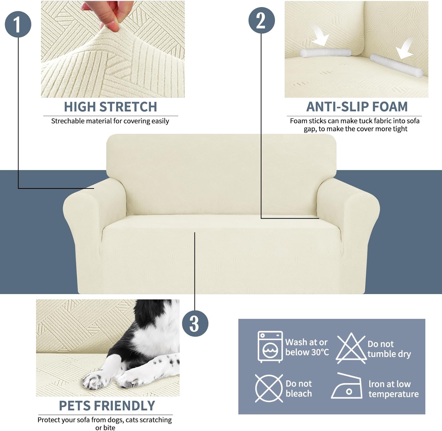 JIVINER Chair Cover for Living Room, 1 Piece Armchair Sofa Slipcovers Stretch Pet Friendly Couch Furniture Protector Covers with Elastic Bottom (Chair, Beige)
