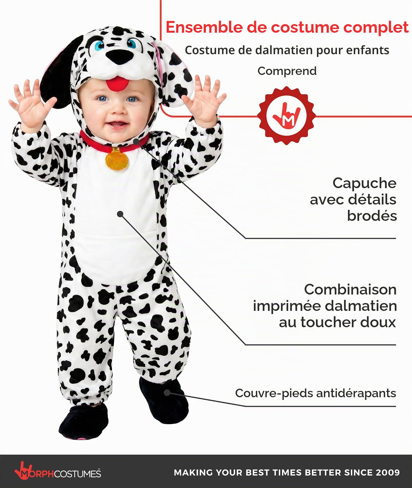 Morph Deguisement Dalmatien Enfant, Costume Chien Halloween