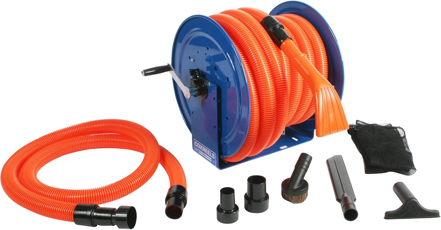 Industrial Steel Hose Reel and Attachment Kit with 50 Ft. Hose for Shop Vacuums