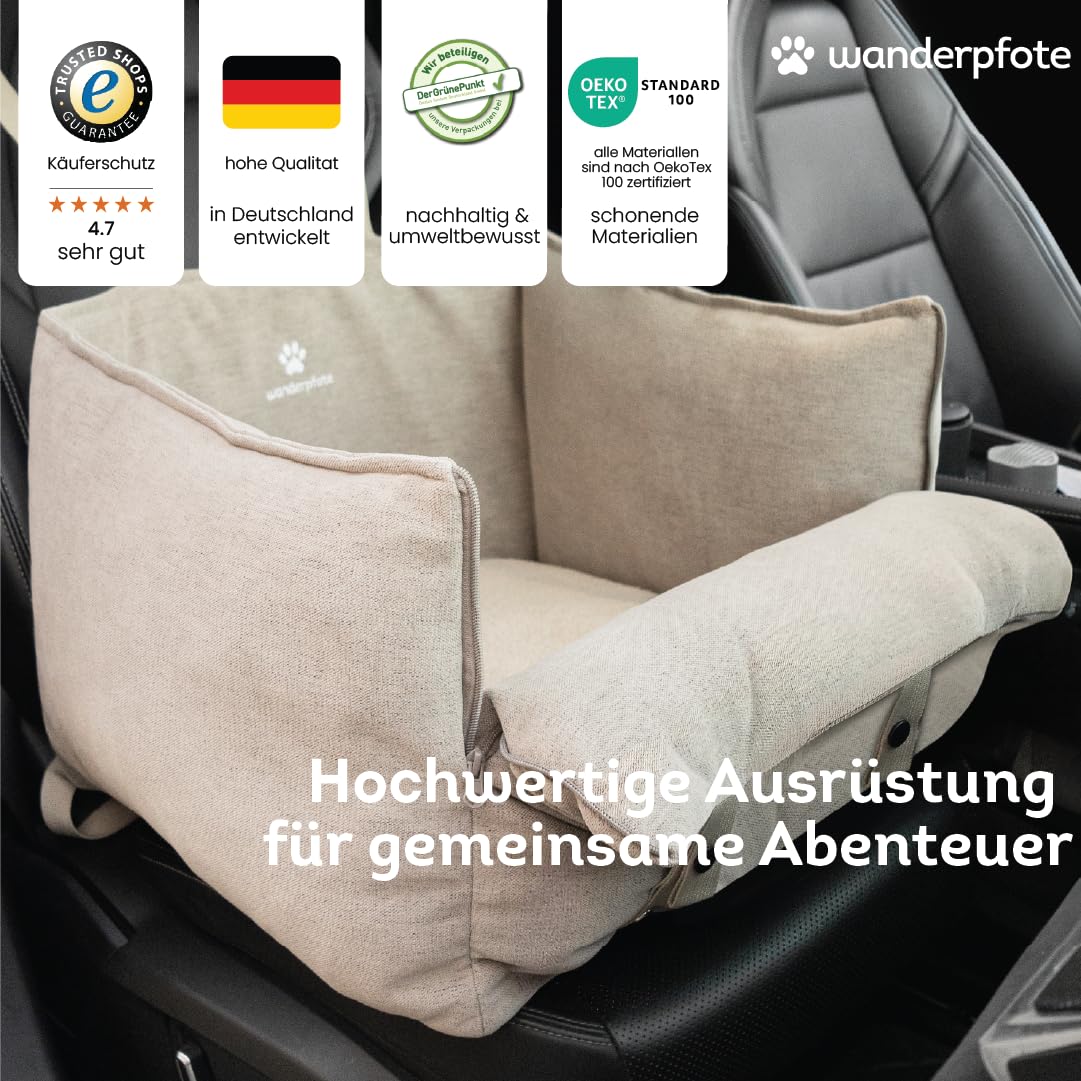 Autositz Hund – Stilvoller Hunde Autositz in höchster Qualität und Sicherheit – Hundesitz Auto Rückbank oder Vorne Hundeautositz (Grau, M)